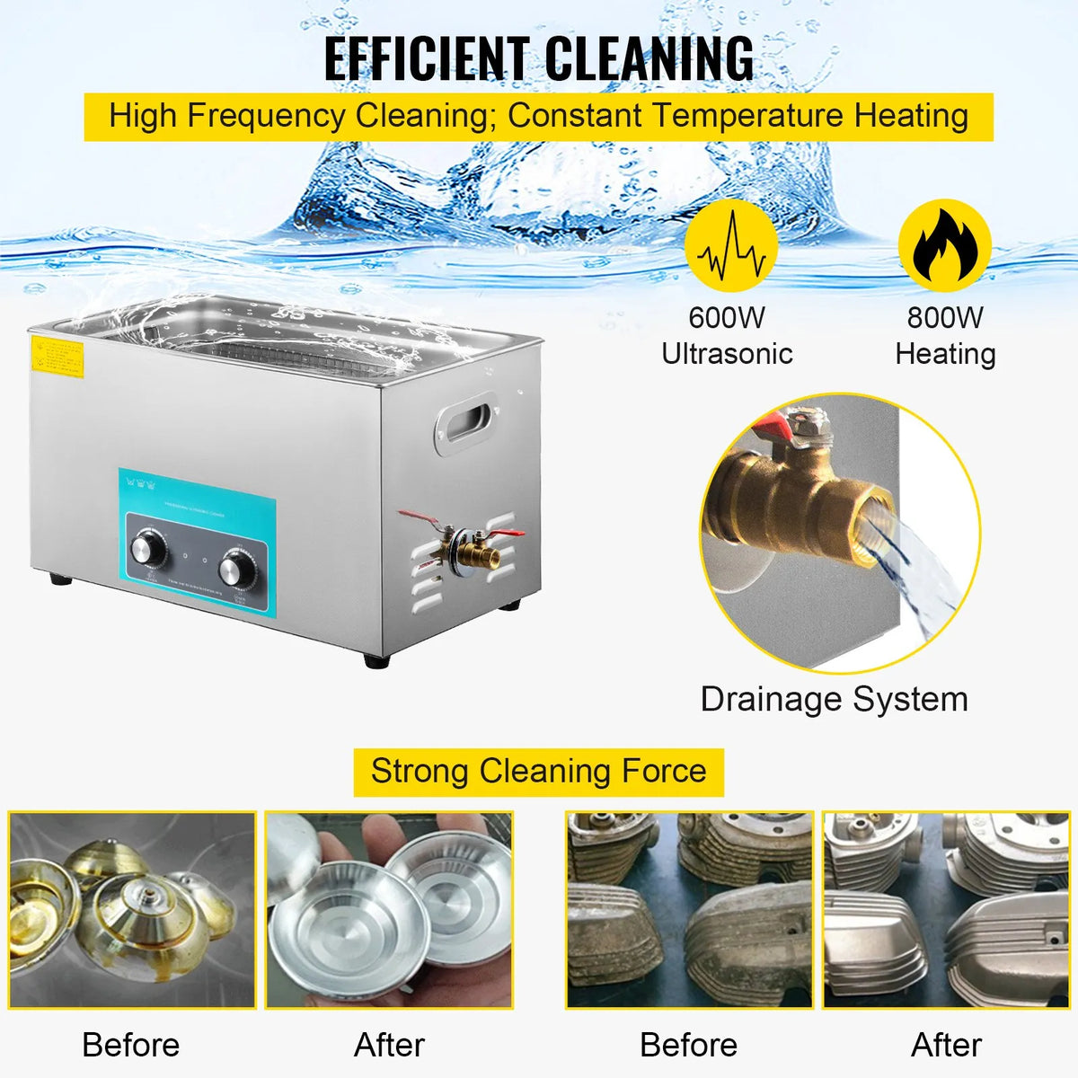 VEVOR 30 l Ultrasonic Cleaner, Jewellery Cleaner with Heating and Timer, Mechanical Control, for Jewellery, Glasses, Rings, Dentures and Musical Instruments