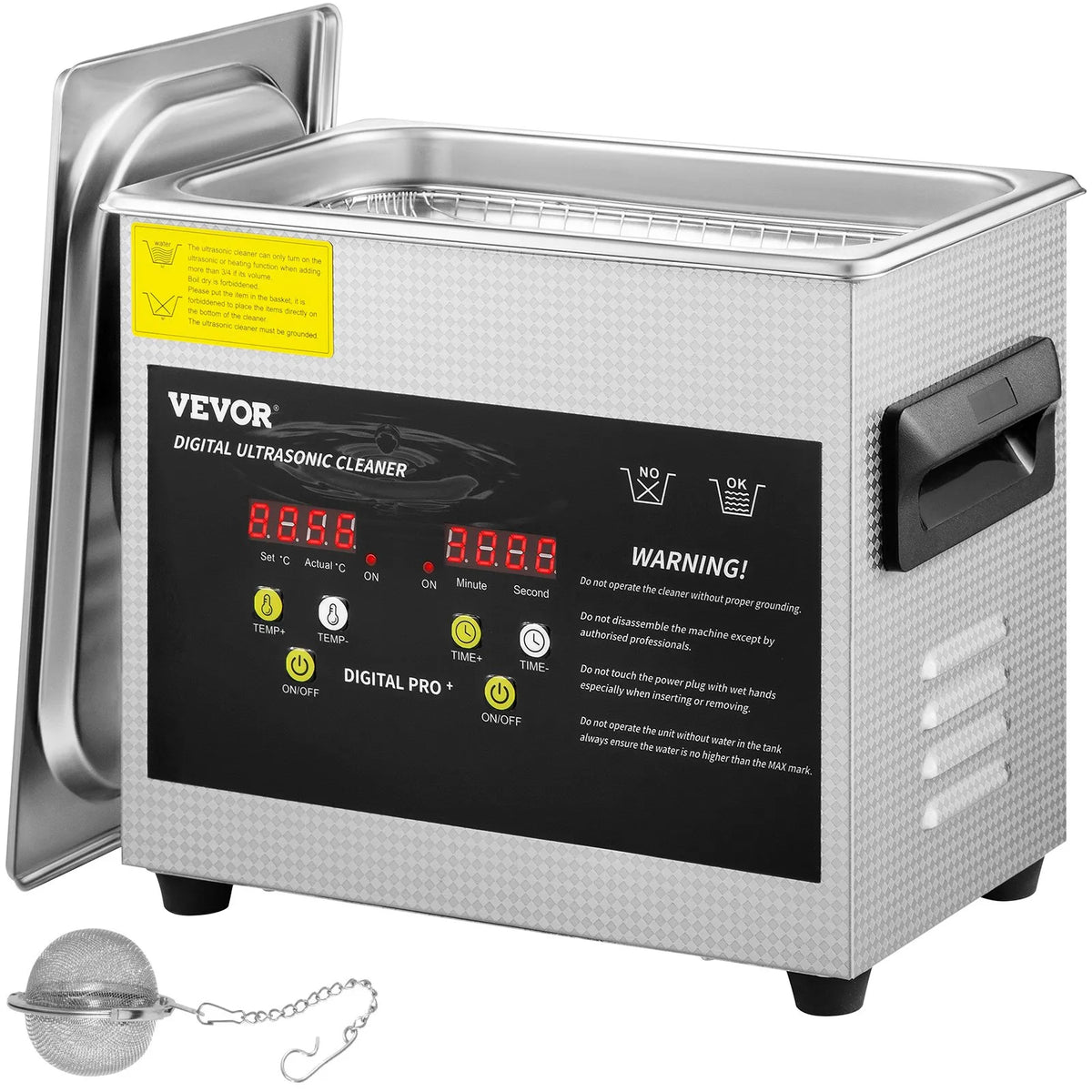 VEVOR 3 L Advanced Ultrasonic Cleaner (200 W Heating, 120 W Ultrasonic), Professional Digital Laboratory Ultrasonic Parts Cleaning Machine with Heating and Timer for Jewellery, Glasses and Parts Cleaning