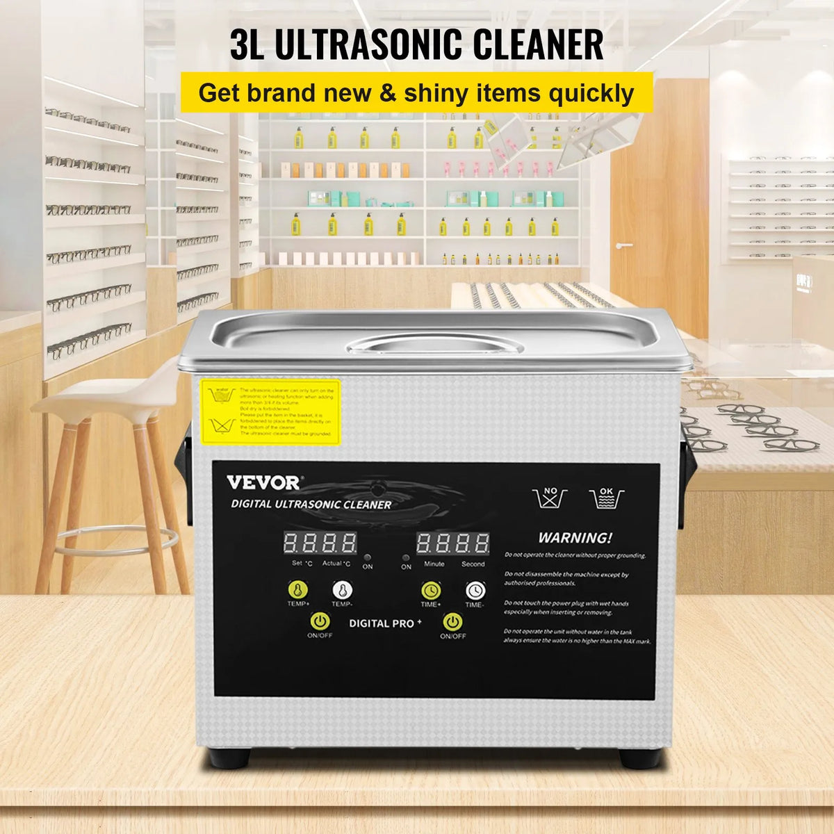 VEVOR 3 L Advanced Ultrasonic Cleaner (200 W Heating, 120 W Ultrasonic), Professional Digital Laboratory Ultrasonic Parts Cleaning Machine with Heating and Timer for Jewellery, Glasses and Parts Cleaning