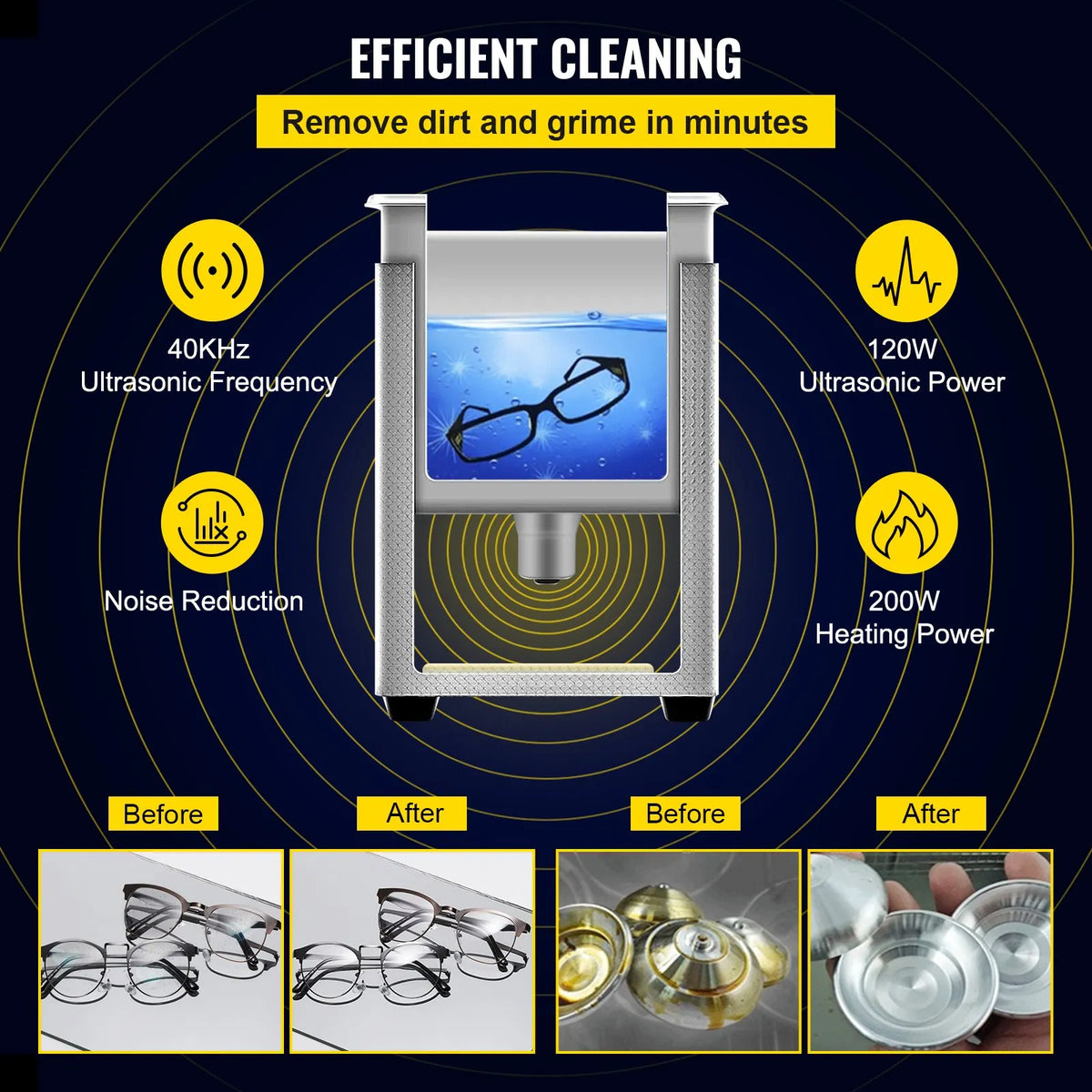VEVOR 3 L Advanced Ultrasonic Cleaner (200 W Heating, 120 W Ultrasonic), Professional Digital Laboratory Ultrasonic Parts Cleaning Machine with Heating and Timer for Jewellery, Glasses and Parts Cleaning
