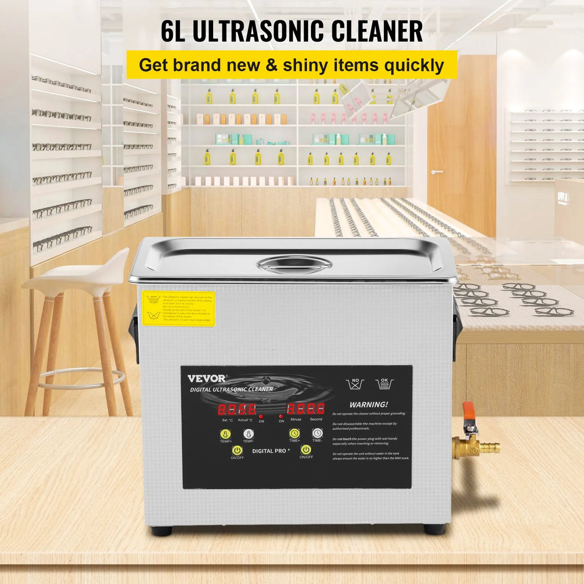 VEVOR 6 L Advanced Ultrasonic Cleaner (400 W Heater, 180 W Ultrasonic) Professional Digital Laboratory Ultrasonic Parts Cleaner with Heating Function and Timer for Jewellery, Glasses and Instruments Cleaning