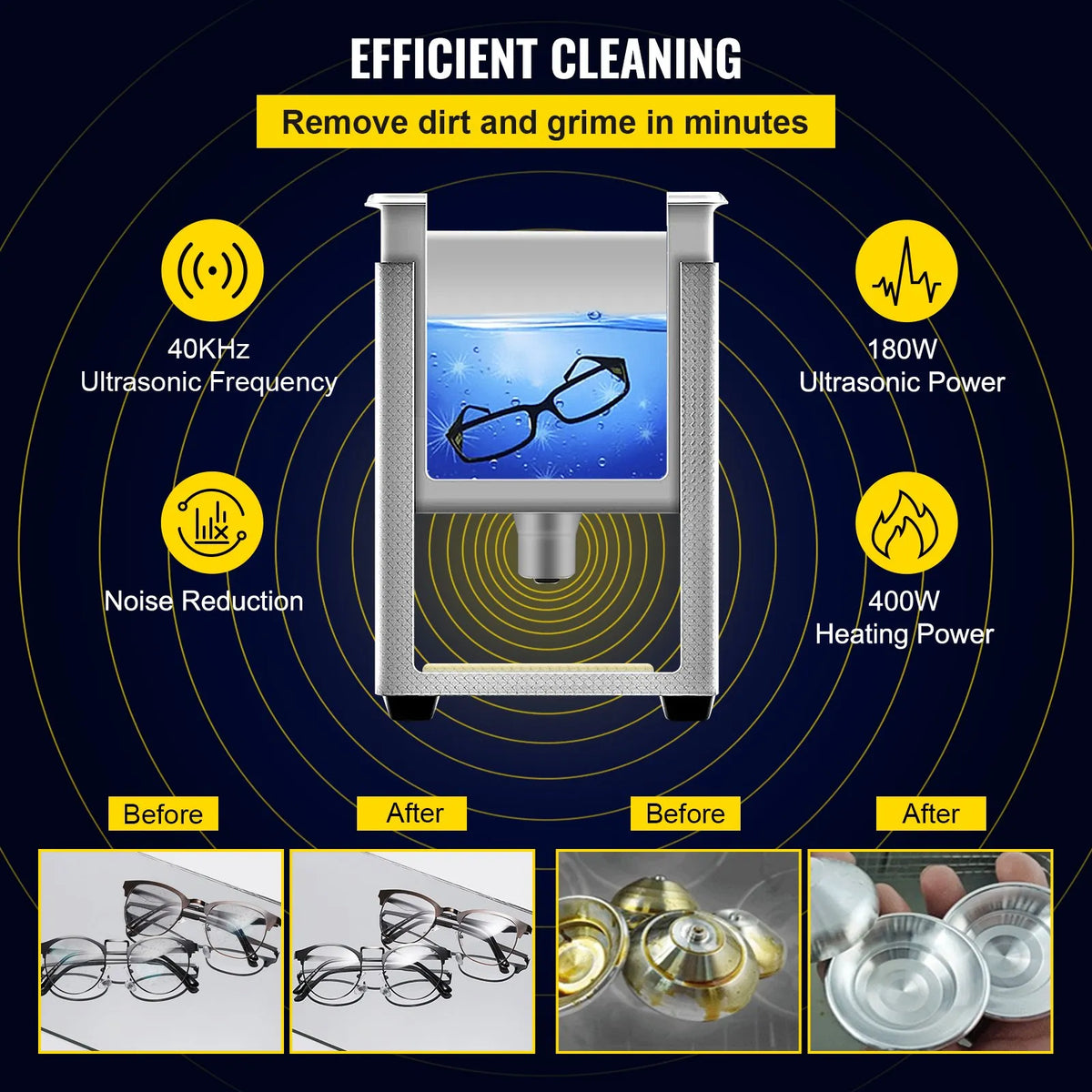 VEVOR 6 L Advanced Ultrasonic Cleaner (400 W Heater, 180 W Ultrasonic) Professional Digital Laboratory Ultrasonic Parts Cleaner with Heating Function and Timer for Jewellery, Glasses and Instruments Cleaning
