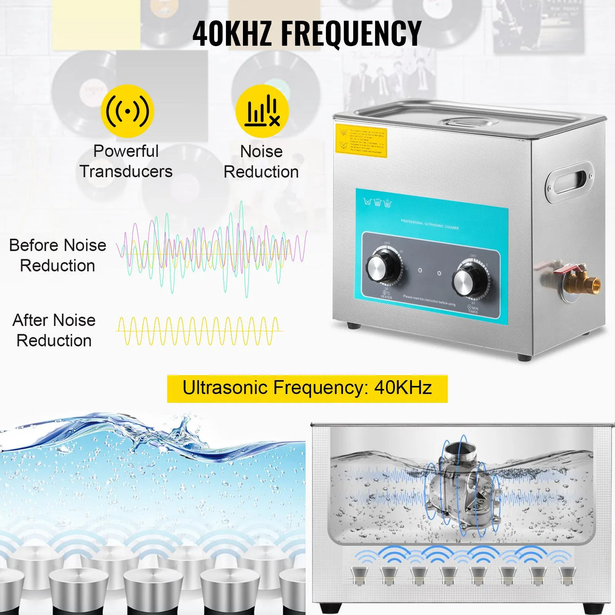 VEVOR 6 L Ultrasonic Cleaner with Heater and Timer, Professional Grade 304 Stainless Steel Cleaning Machine with Manual Control for Jewellery, Glasses, Watches, Dentures, Small Parts and Dental Instruments