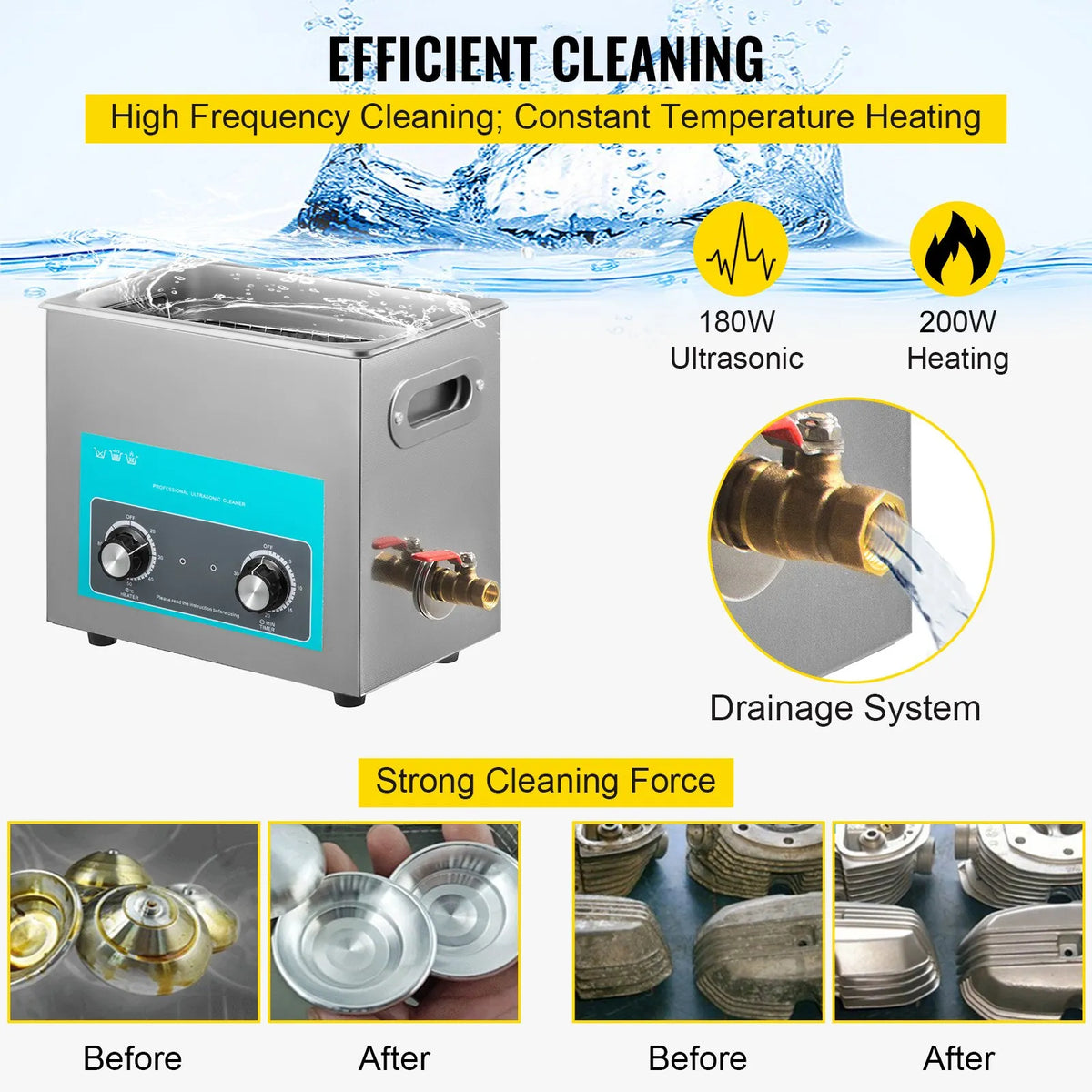 VEVOR 6 L Ultrasonic Cleaner with Heater and Timer, Professional Grade 304 Stainless Steel Cleaning Machine with Manual Control for Jewellery, Glasses, Watches, Dentures, Small Parts and Dental Instruments