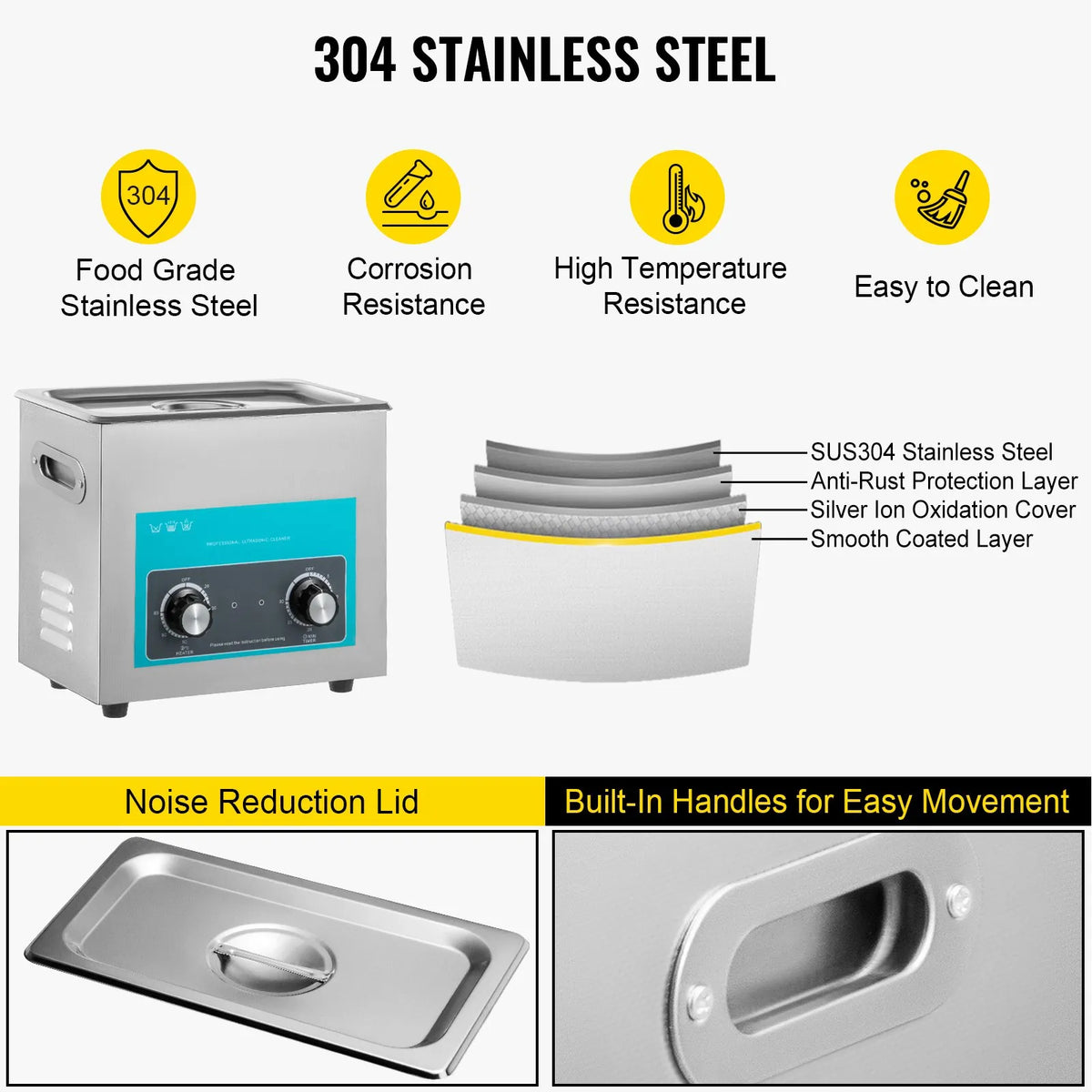 VEVOR 6 L Ultrasonic Cleaner with Heater and Timer, Professional Grade 304 Stainless Steel Cleaning Machine with Manual Control for Jewellery, Glasses, Watches, Dentures, Small Parts and Dental Instruments