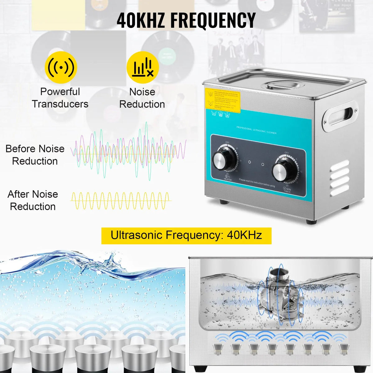 VEVOR Ultrasonic Cleaner with Mechanical Control 3 L, 40 kHz Ultrasonic Cleaning Machine with Button Control, 304 Stainless Steel Ultrasonic Cleaner with Heating and Timer for Jewellery, Glasses and Watch Cleaning