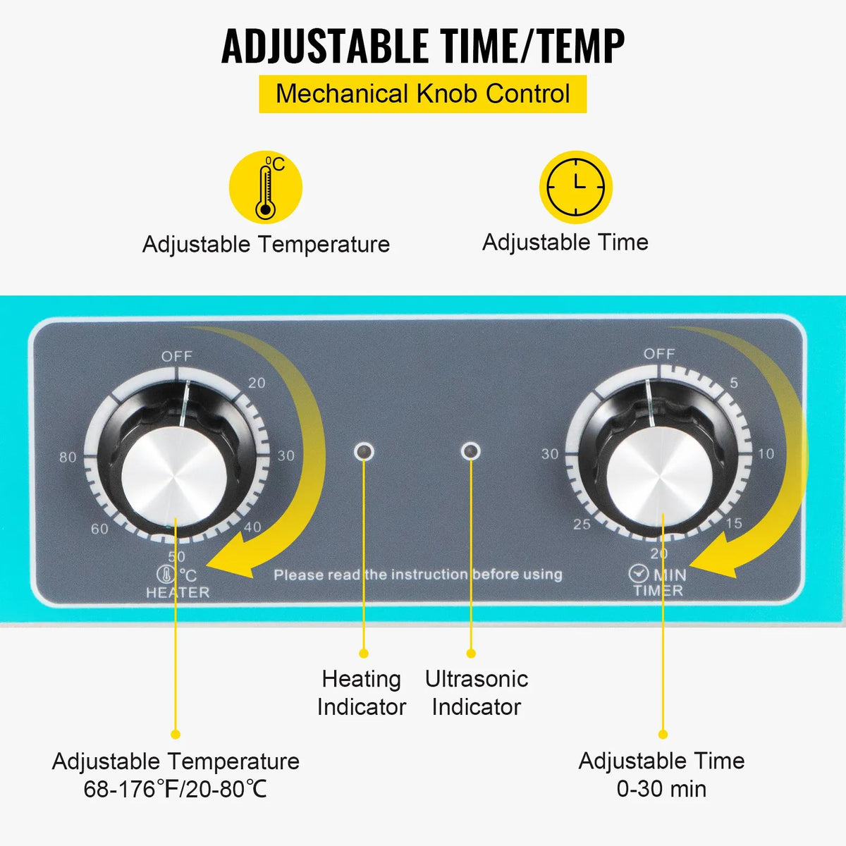 VEVOR Ultrasonic Cleaner with Mechanical Control 3 L, 40 kHz Ultrasonic Cleaning Machine with Button Control, 304 Stainless Steel Ultrasonic Cleaner with Heating and Timer for Jewellery, Glasses and Watch Cleaning