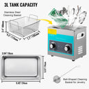 VEVOR ultraskaņas tīrītājs ar mehānisko vadību 3 l, 40 kHz ultraskaņas tīrīšanas iekārta ar pogu vadību, 304 nerūsējošā tērauda ultraskaņas tīrītājs ar sildīšanu un taimeri juvelierizstrādājumu, briļļu un pulksteņu tīrīšanai