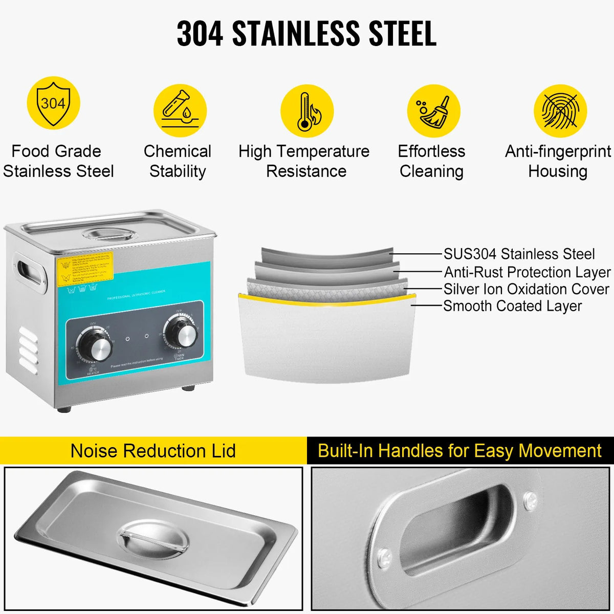VEVOR Ultrasonic Cleaner with Mechanical Control 3 L, 40 kHz Ultrasonic Cleaning Machine with Button Control, 304 Stainless Steel Ultrasonic Cleaner with Heating and Timer for Jewellery, Glasses and Watch Cleaning