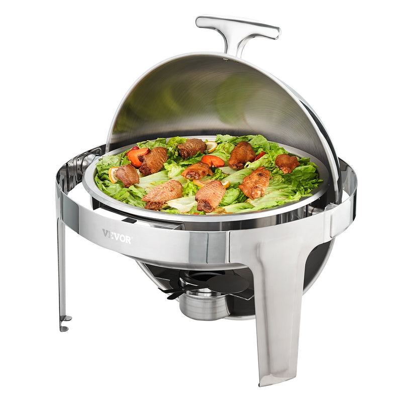 VEVOR Roll Top Chafing Dish komplekts, 2 x 6 l, nerūsējošais tērauds, ar 2 pilna izmēra pannām un degvielas turētāju