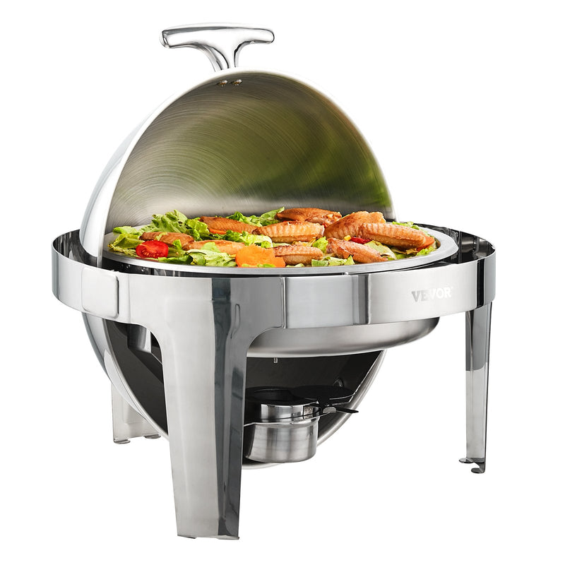 VEVOR Roll Top Chafing Dish komplekts, 2 x 6 l, nerūsējošais tērauds, ar 2 pilna izmēra pannām un degvielas turētāju