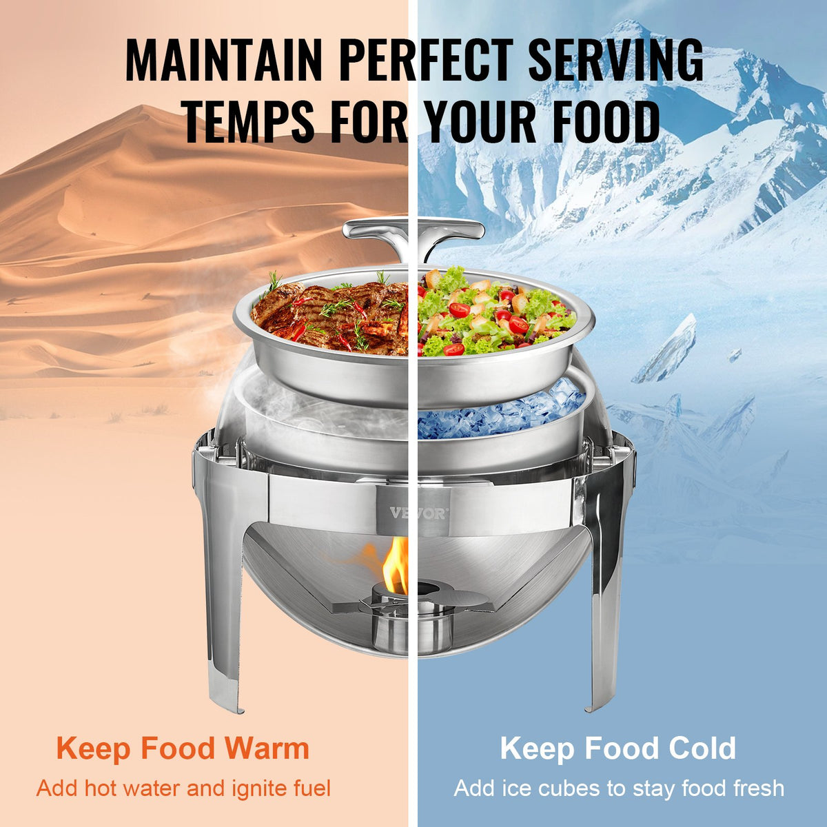 VEVOR Buffet Food Warmer Set Roll-Top 2 × 6 l with 2 Full-Size GN Pans and Burner Holder