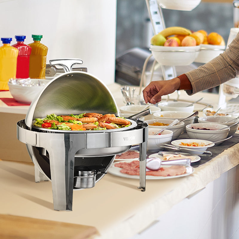 VEVOR Roll Top Chafing Dish komplekts, 2 x 6 l, nerūsējošais tērauds, ar 2 pilna izmēra pannām un degvielas turētāju