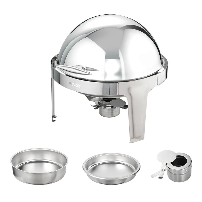 VEVOR Roll Top Chafing Dish komplekts, 2 x 6 l, nerūsējošais tērauds, ar 2 pilna izmēra pannām un degvielas turētāju