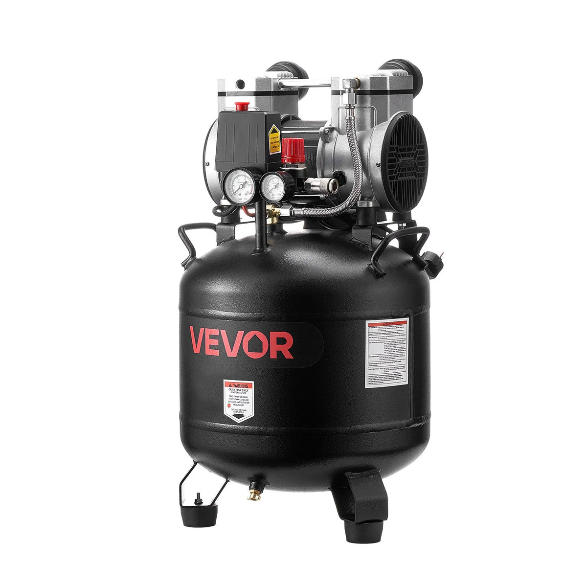 VEVOR 30 l air compressor, 1.5 kW, 113 l/min at 6.2 bar, max pressure 10 bar, oil-free, for car repair, tyre inflation, painting and wood nailing