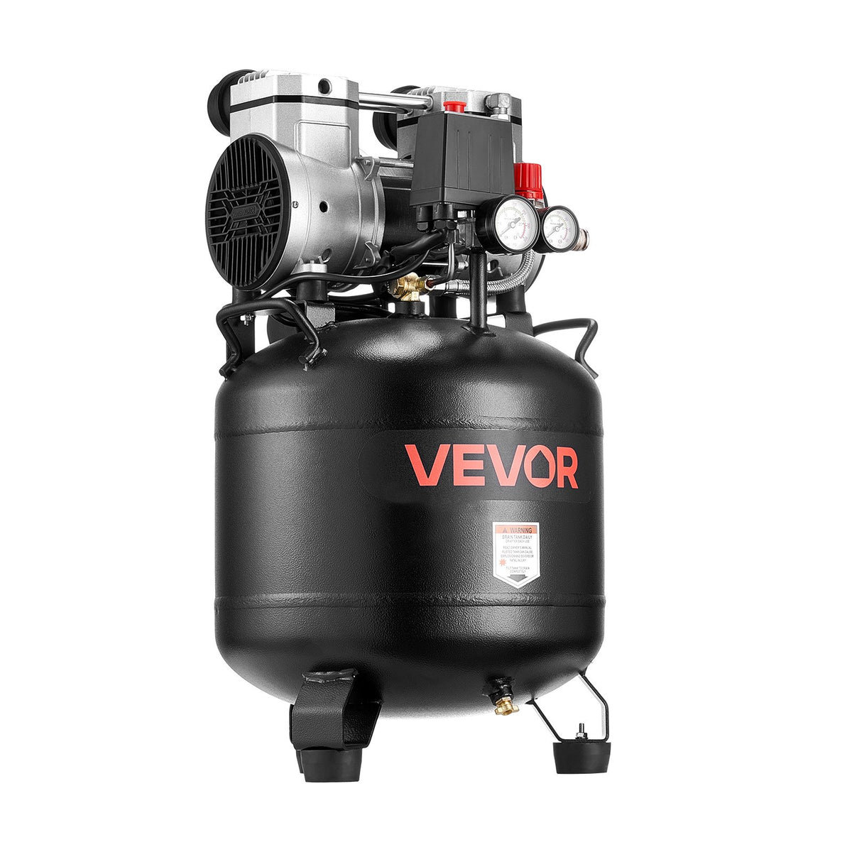 VEVOR 30 l air compressor, 1.5 kW, 113 l/min at 6.2 bar, max pressure 10 bar, oil-free, for car repair, tyre inflation, painting and wood nailing