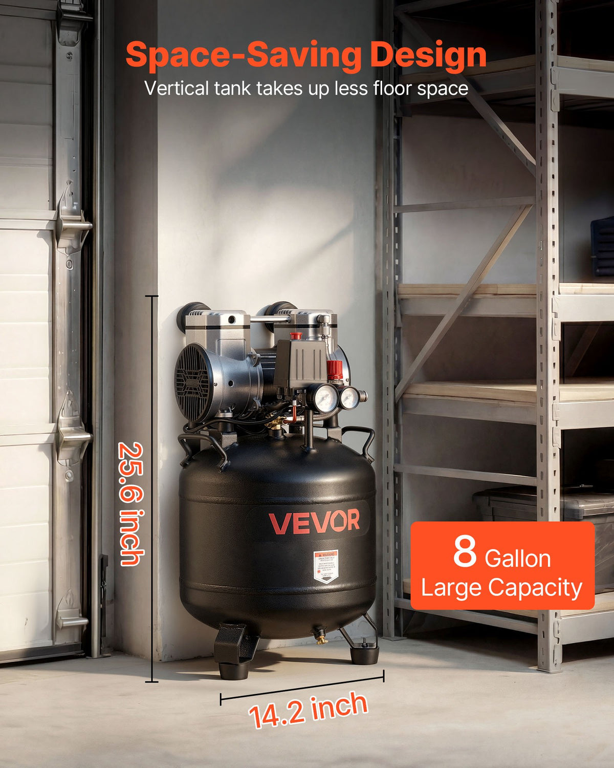 VEVOR 30 l air compressor, 1.5 kW, 113 l/min at 6.2 bar, max pressure 10 bar, oil-free, for car repair, tyre inflation, painting and wood nailing