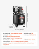 VEVOR 30 l gaisa kompresors, 1,5 kW, 113 l/min pie 6,2 bar, maks. spiediens 10 bar, bez eļļas, paredzēts auto remontam, riepu piepumpēšanai, krāsošanai un koka darbu naglošanai