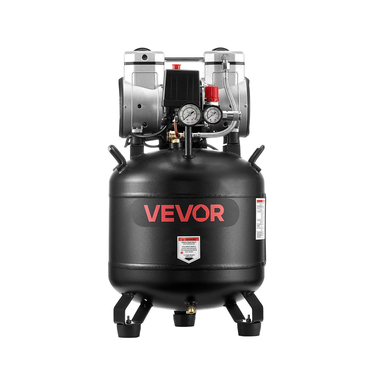 VEVOR 30 l air compressor, 1.5 kW, 113 l/min at 6.2 bar, max pressure 10 bar, oil-free, for car repair, tyre inflation, painting and wood nailing