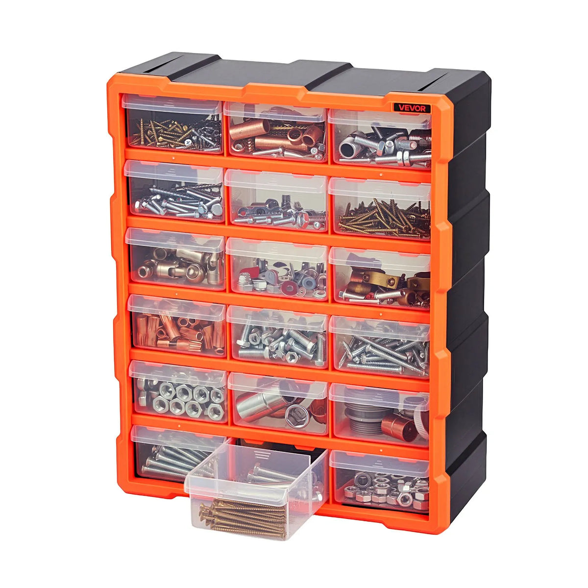 VEVOR 18-Drawer Small Parts Organiser, Plastic Storage Cabinet, Stackable and Wall-Mountable, for Garage, Workshop, Screws, Tools, Beads and Building Blocks