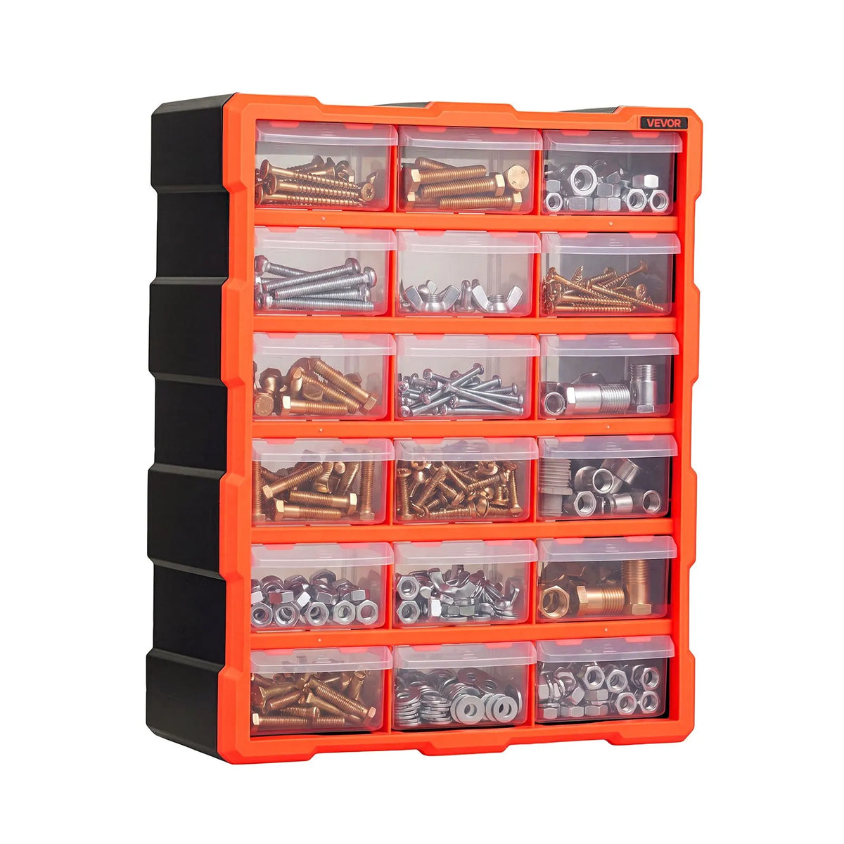 VEVOR 18-Drawer Small Parts Organiser, Plastic Storage Cabinet, Stackable and Wall-Mountable, for Garage, Workshop, Screws, Tools, Beads and Building Blocks