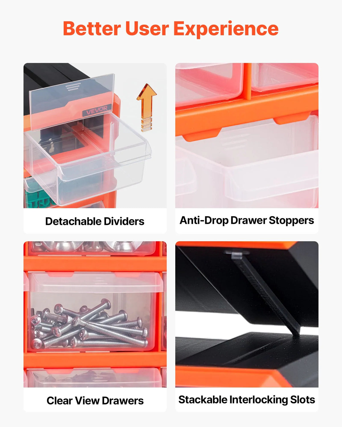 VEVOR 18-Drawer Small Parts Organiser, Plastic Storage Cabinet, Stackable and Wall-Mountable, for Garage, Workshop, Screws, Tools, Beads and Building Blocks