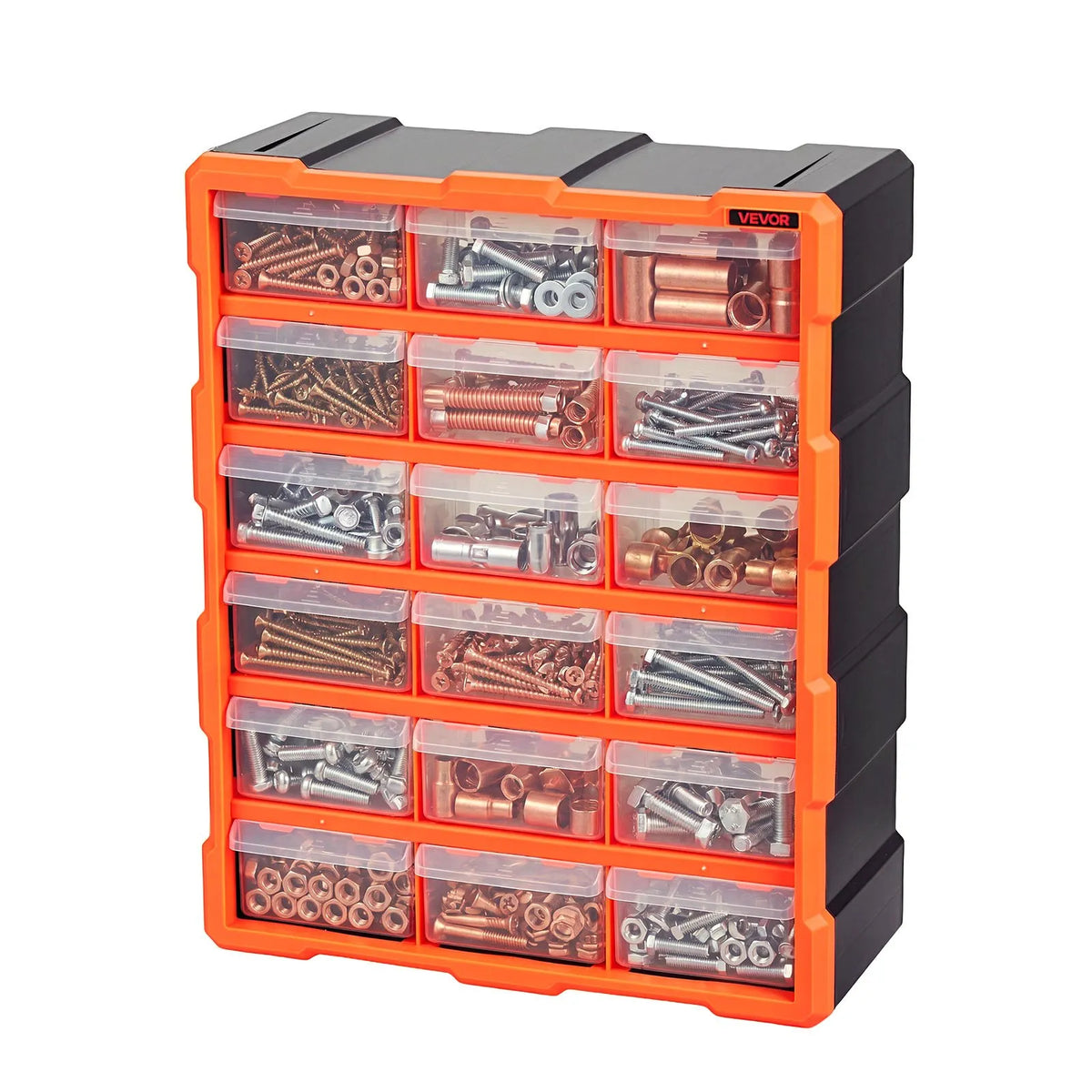 VEVOR 18-Drawer Small Parts Organiser, Plastic Storage Cabinet, Stackable and Wall-Mountable, for Garage, Workshop, Screws, Tools, Beads and Building Blocks