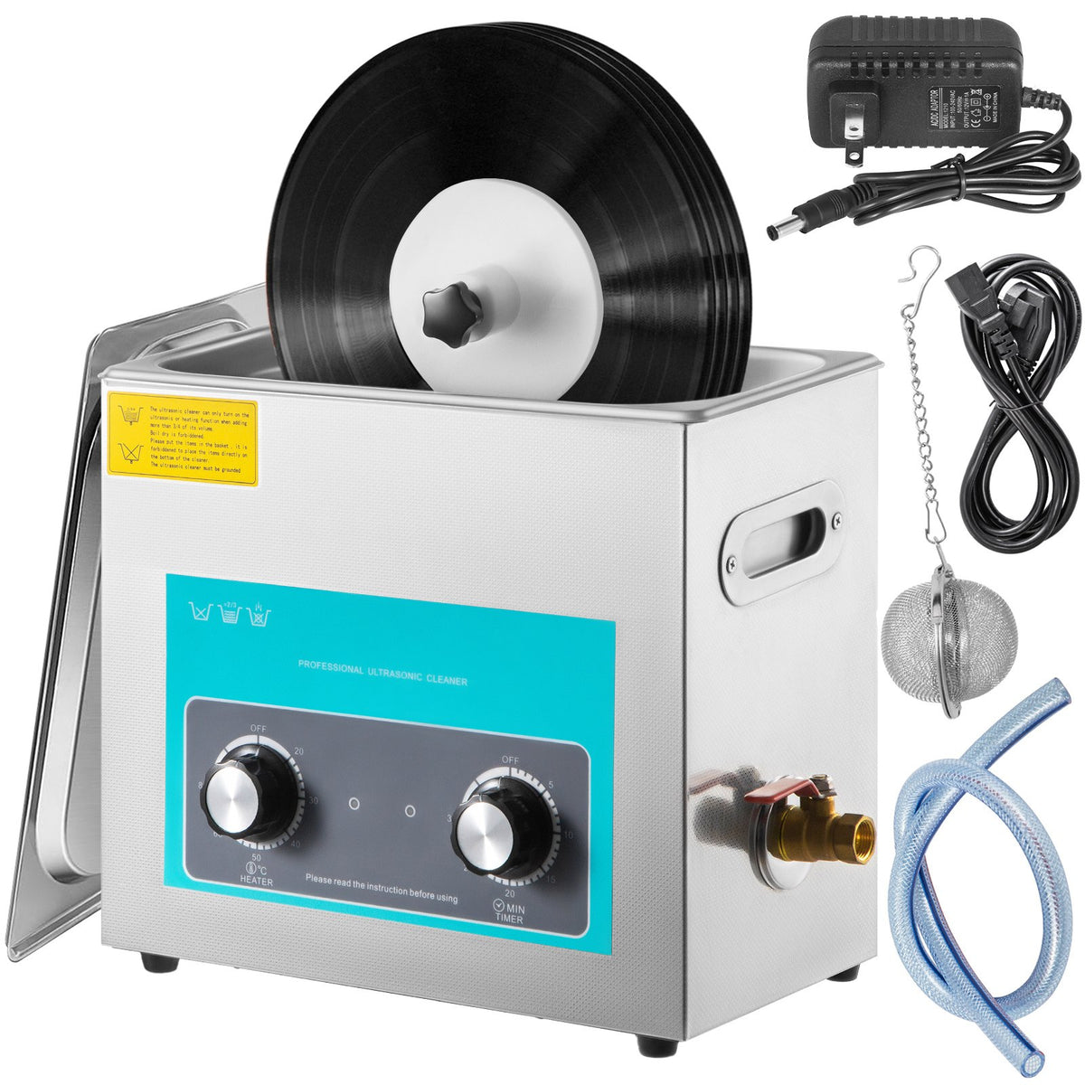 VEVOR Ultrasonic Vinyl Record Cleaner 6L | 40 kHz | Manual Control | Stainless Steel Tank