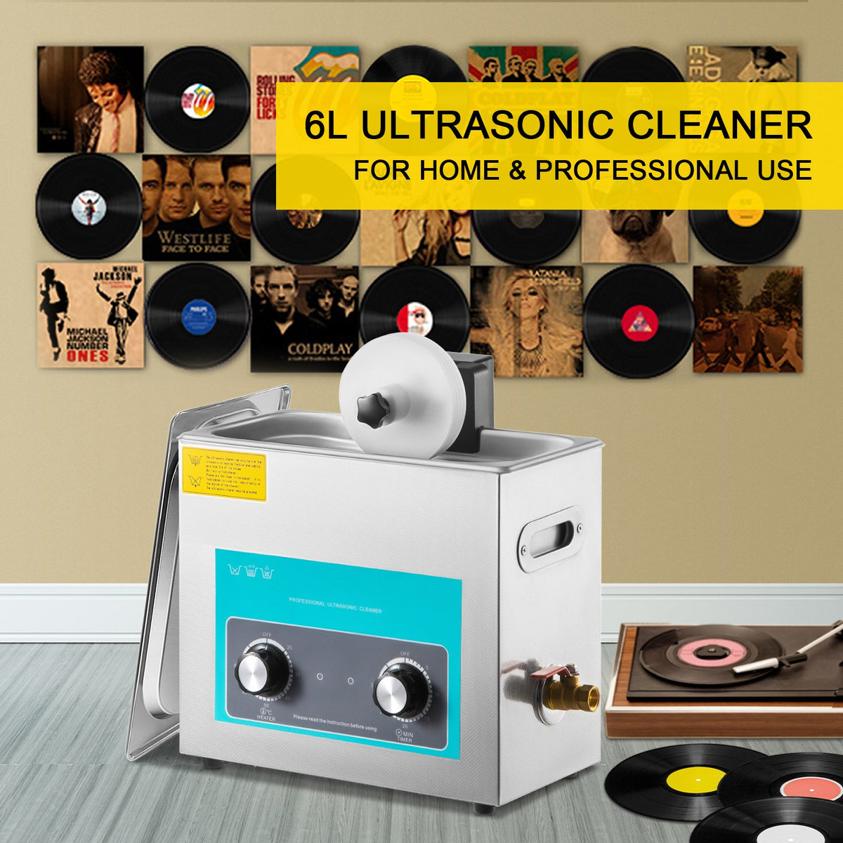 VEVOR Ultrasonic Vinyl Record Cleaner 6L | 40 kHz | Manual Control | Stainless Steel Tank