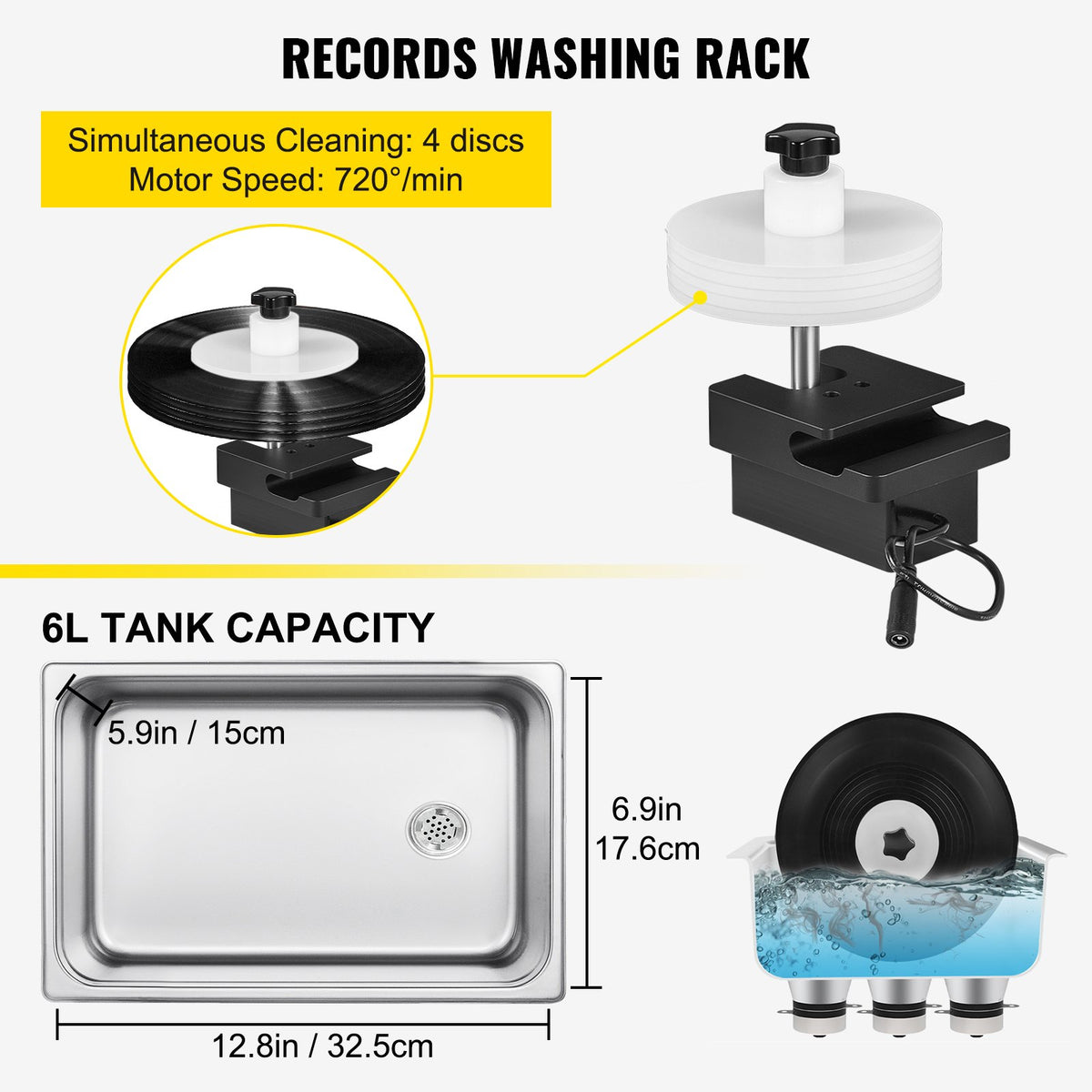 VEVOR Ultrasonic Vinyl Record Cleaner 6L | 40 kHz | Manual Control | Stainless Steel Tank