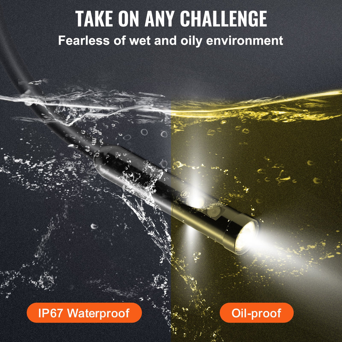 VEVOR Three-Lens Endoscope Camera with 11.43 cm IPS Screen, 1080P Lens, Semi-Rigid Cable Structure, IP67 Waterproof