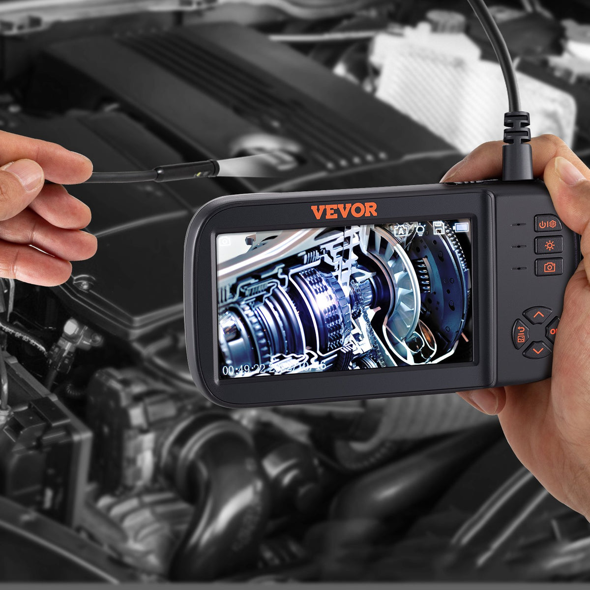 VEVOR Three-Lens Endoscope Camera with 11.43 cm IPS Screen, 1080P Lens, Semi-Rigid Cable Structure, IP67 Waterproof