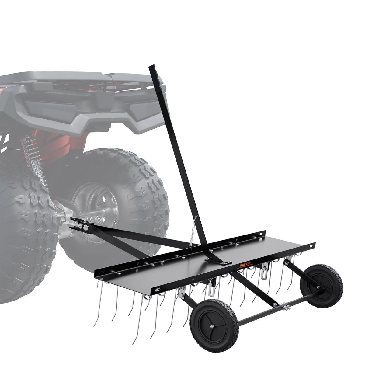 VEVOR Tow-Behind Lawn Scarifier, 122 cm Working Width, with 24 Spring Steel Tines, Lawn Scarifier Rake for ATV or Lawn Mower, Tow-Behind Lawn Rake with Lift Handle for Garden, Farm and Lawn