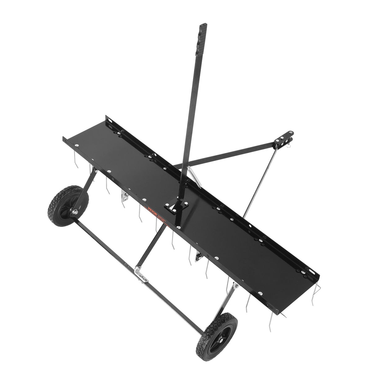 VEVOR Tow-Behind Lawn Scarifier, 122 cm Working Width, with 24 Spring Steel Tines, Lawn Scarifier Rake for ATV or Lawn Mower, Tow-Behind Lawn Rake with Lift Handle for Garden, Farm and Lawn