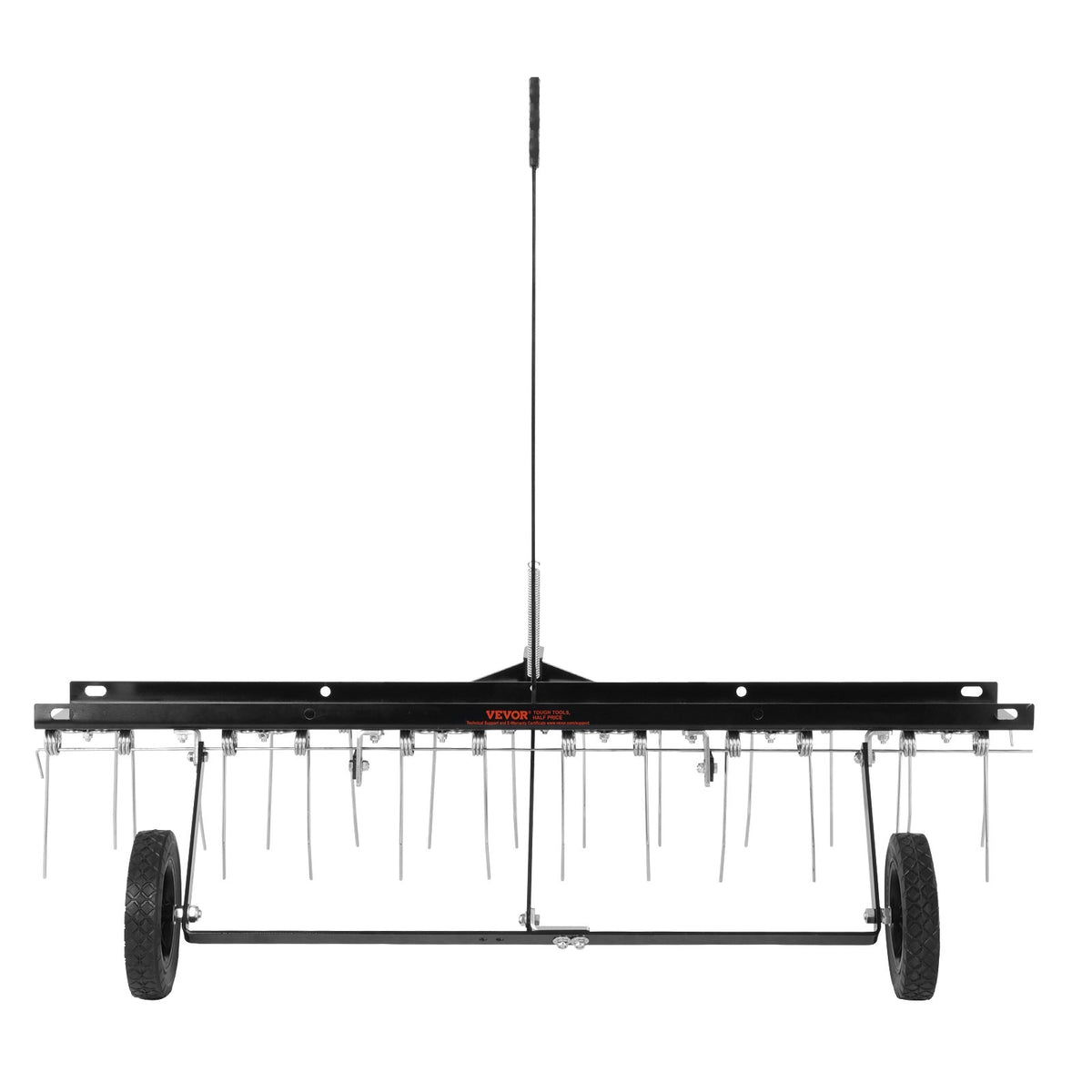VEVOR Tow-Behind Lawn Scarifier, 122 cm Working Width, with 24 Spring Steel Tines, Lawn Scarifier Rake for ATV or Lawn Mower, Tow-Behind Lawn Rake with Lift Handle for Garden, Farm and Lawn