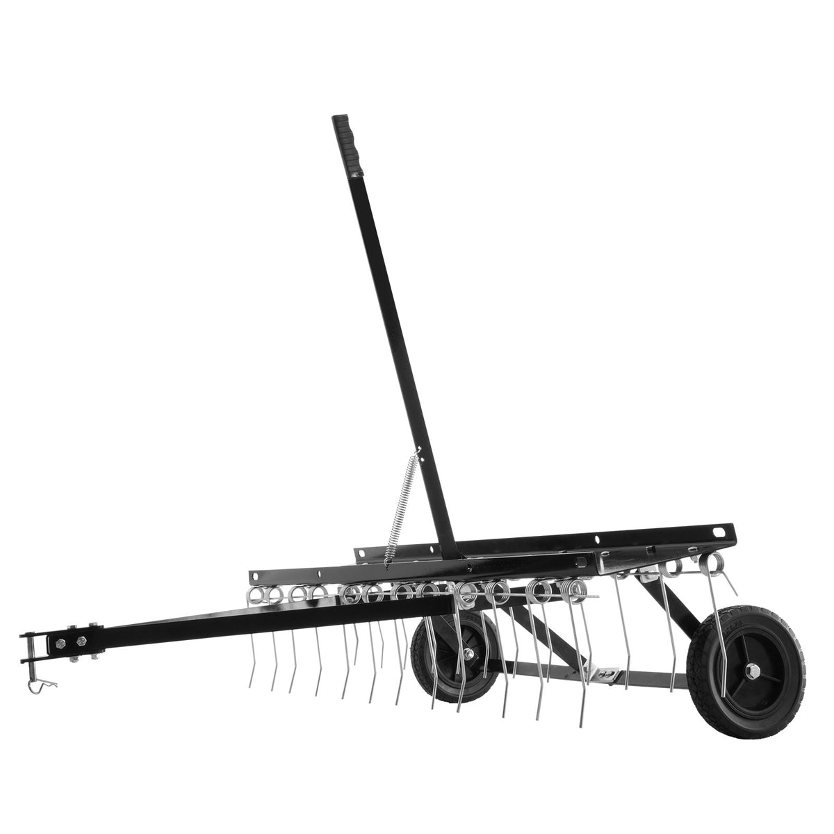 VEVOR Tow-Behind Lawn Scarifier, 122 cm Working Width, with 24 Spring Steel Tines, Lawn Scarifier Rake for ATV or Lawn Mower, Tow-Behind Lawn Rake with Lift Handle for Garden, Farm and Lawn