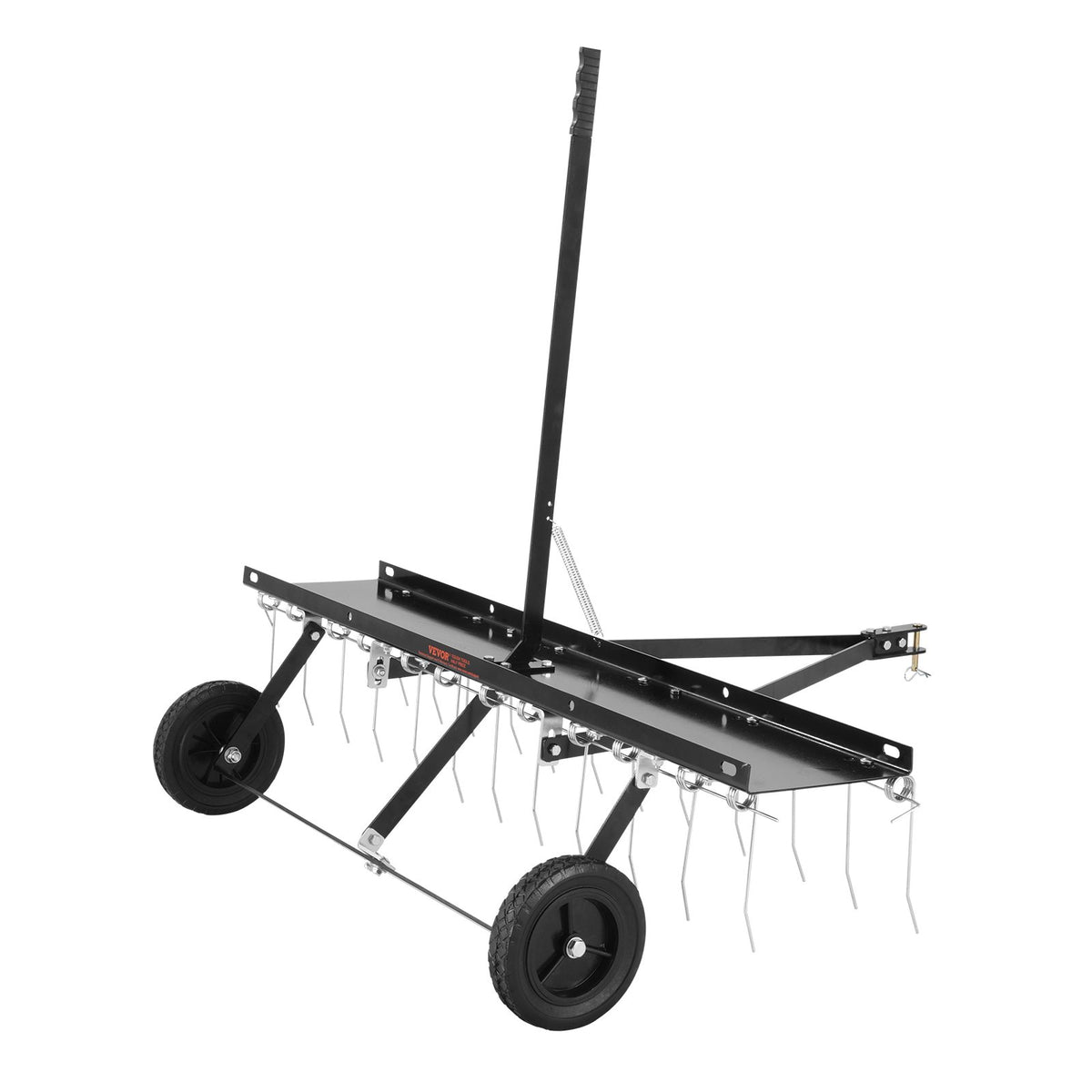 VEVOR Tow-Behind Lawn Scarifier, 122 cm Working Width, with 24 Spring Steel Tines, Lawn Scarifier Rake for ATV or Lawn Mower, Tow-Behind Lawn Rake with Lift Handle for Garden, Farm and Lawn