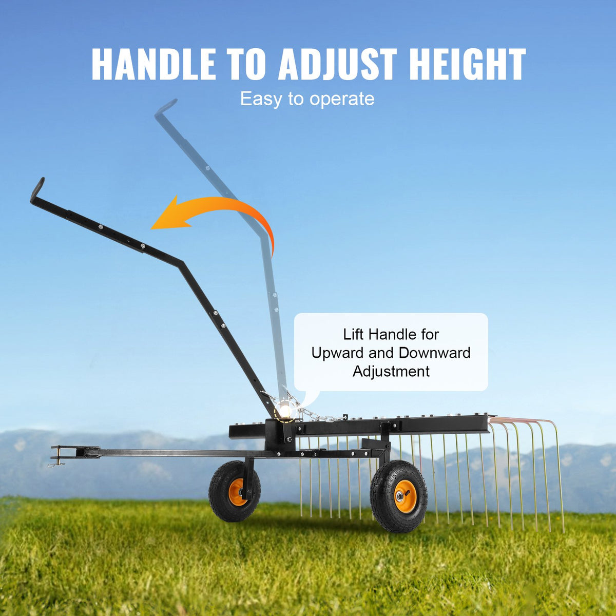 VEVOR Tow-Behind Lawn Dethatcher, 152 cm Lawn Rake Attachment for ATV or Lawn Mower, 24 Tines