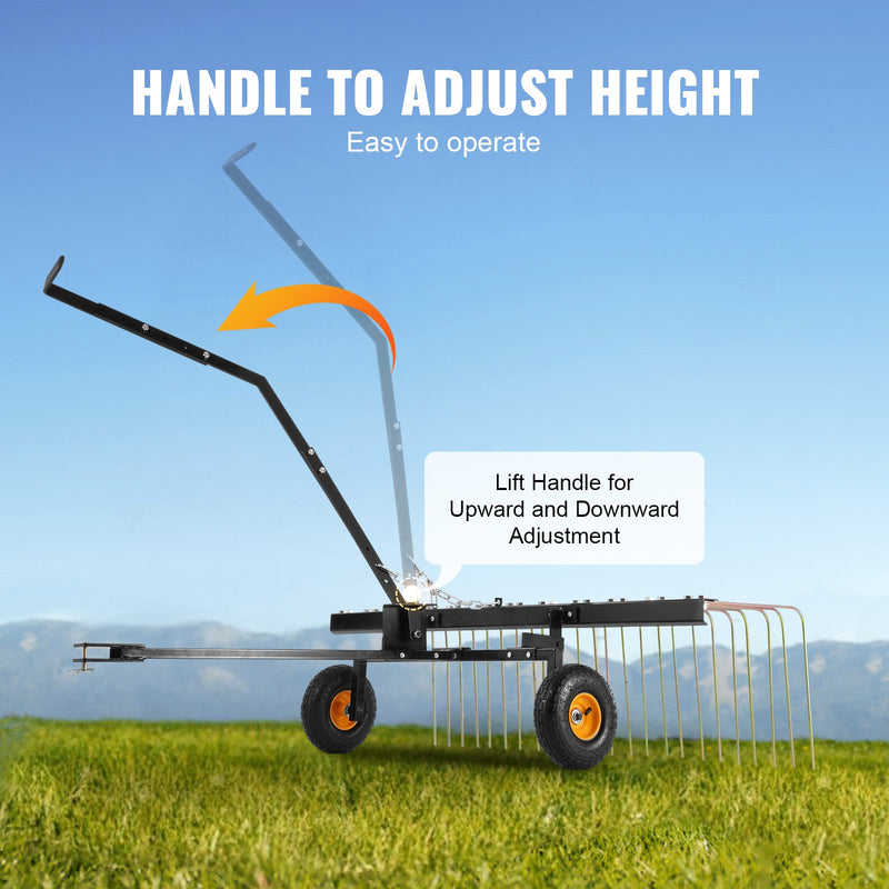 VEVOR piekabināms zāles iztīrītājs, 152 cm zāles iztīrītāja grābeklis ATV vai zāles pļāvējam, 24 dakšas