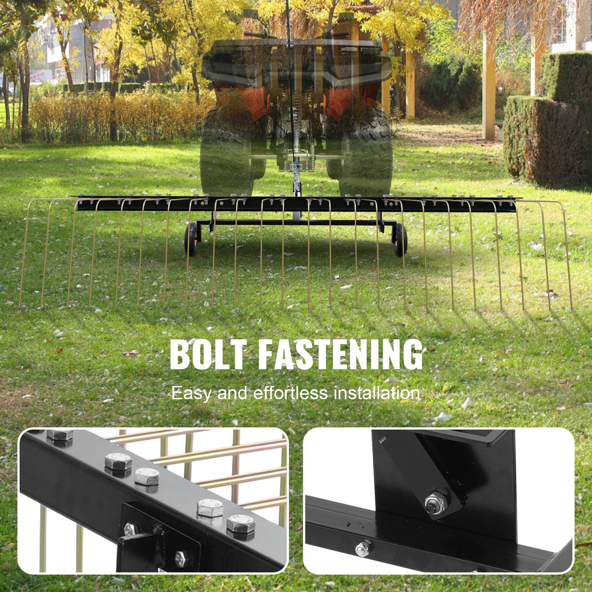 VEVOR Tow-Behind Lawn Dethatcher, 152 cm Lawn Rake Attachment for ATV or Lawn Mower, 24 Tines
