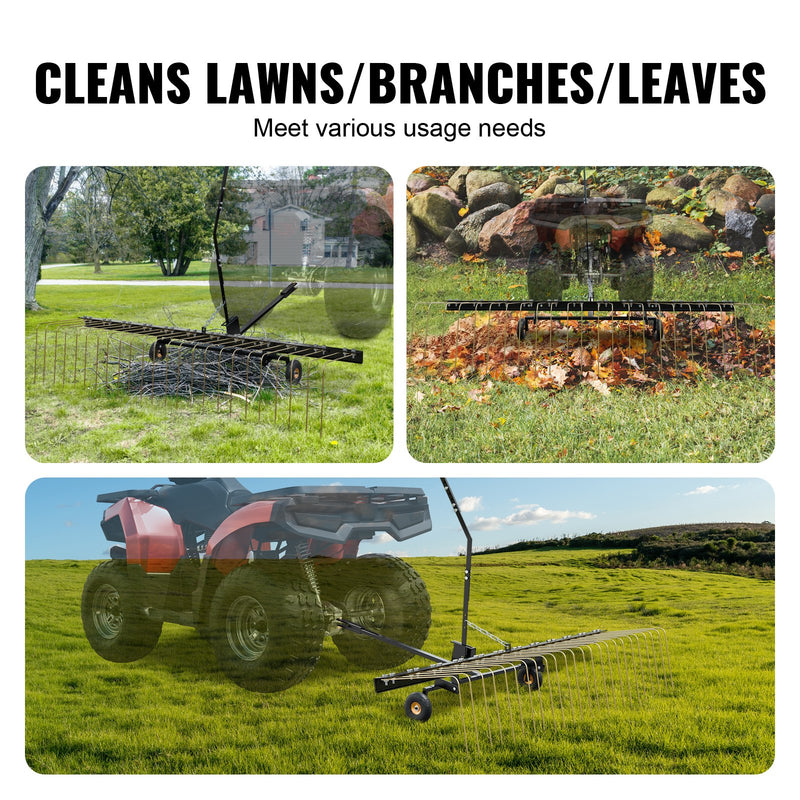 VEVOR piekabināms zāles iztīrītājs, 152 cm zāles iztīrītāja grābeklis ATV vai zāles pļāvējam, 24 dakšas