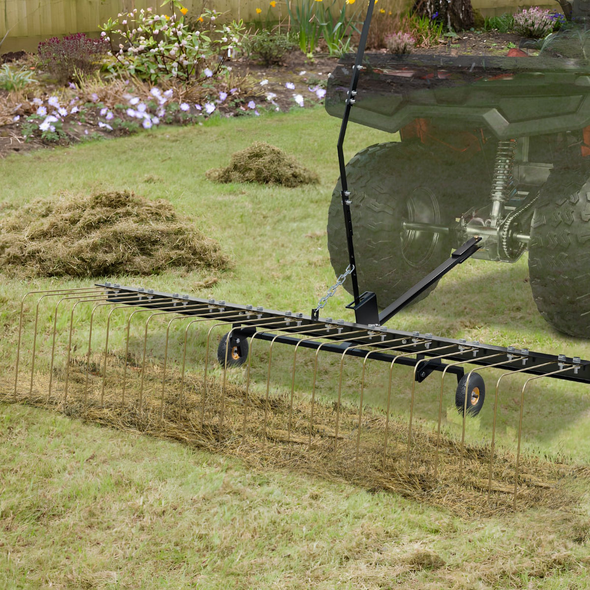 VEVOR Tow-Behind Lawn Dethatcher, 152 cm Lawn Rake Attachment for ATV or Lawn Mower, 24 Tines