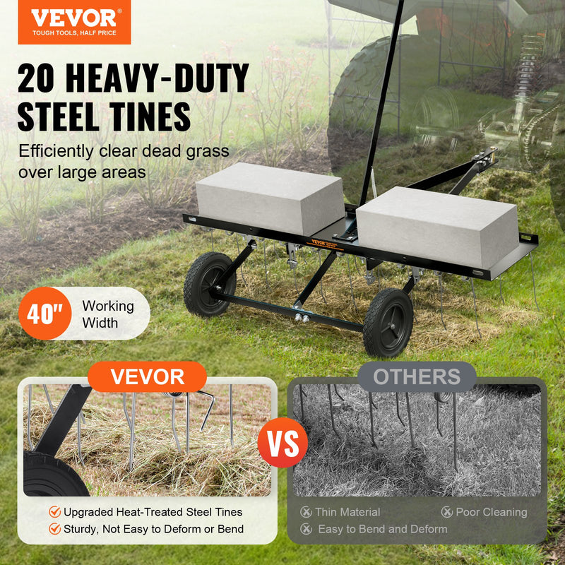 VEVOR piekabināms zāles iztīrītājs, 101,6 cm zāles iztīrītāja grābeklis ATV vai zāles pļāvējam, 20 dakšas