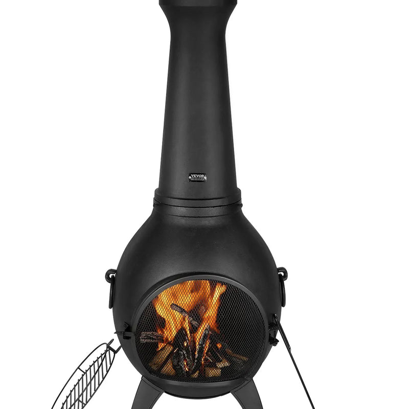 VEVOR čimineja, 46 cm āra malkas ugunskura kamīns, sfērisks dizains grilēšanai un sildīšanai, āra ugunskura kamīns ar grila sietu, skursteņa pārvalku un rūsas izturīgu vāku, terasei, dārzam un pagalmam