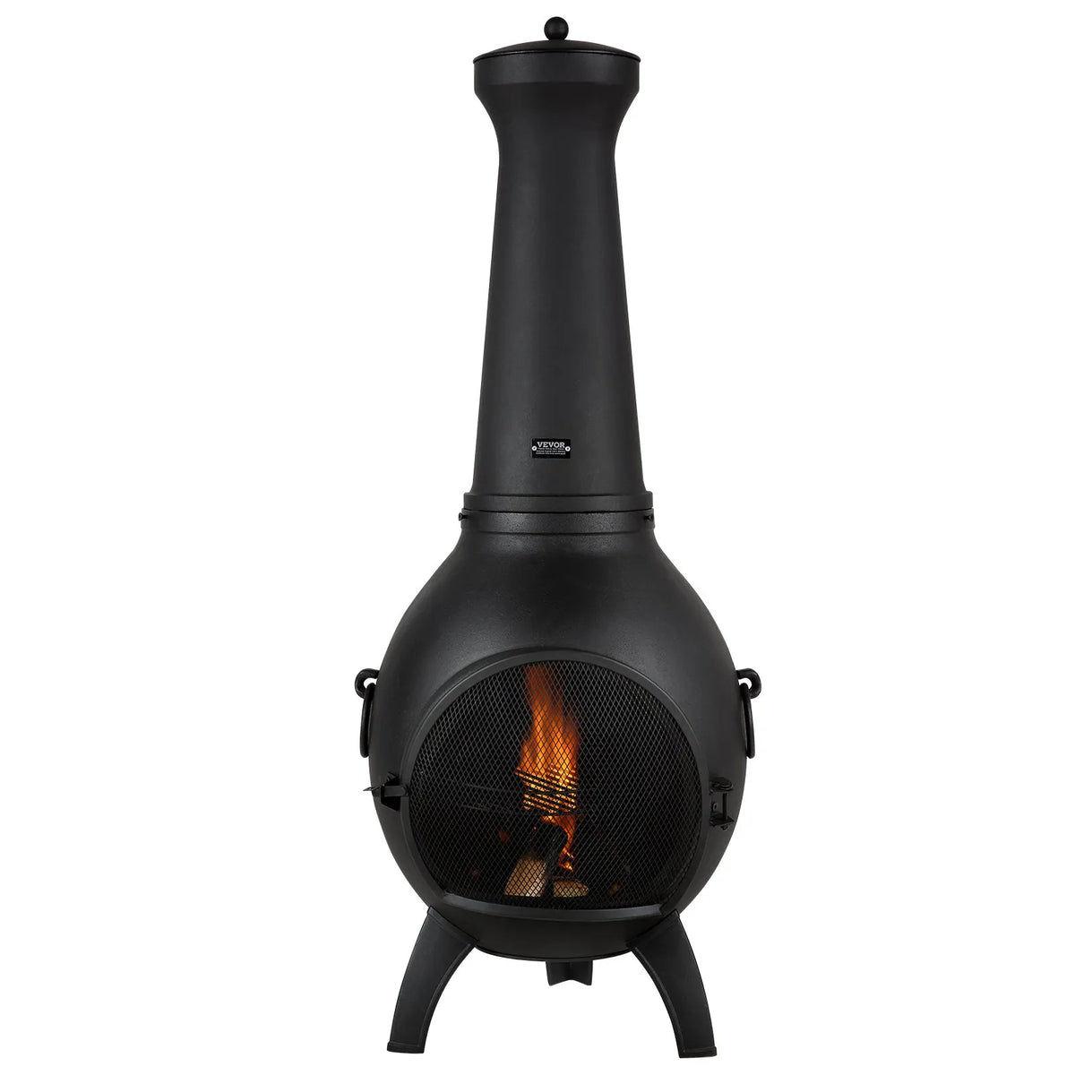 VEVOR Chimney, 46 cm Outdoor Wood Burning Fire Pit, Spherical Design Grill and Heater, Outdoor Fire Pit with Grill Grate, Chimney Cap and Rust-Resistant Cover, for Terrace, Garden and Patio