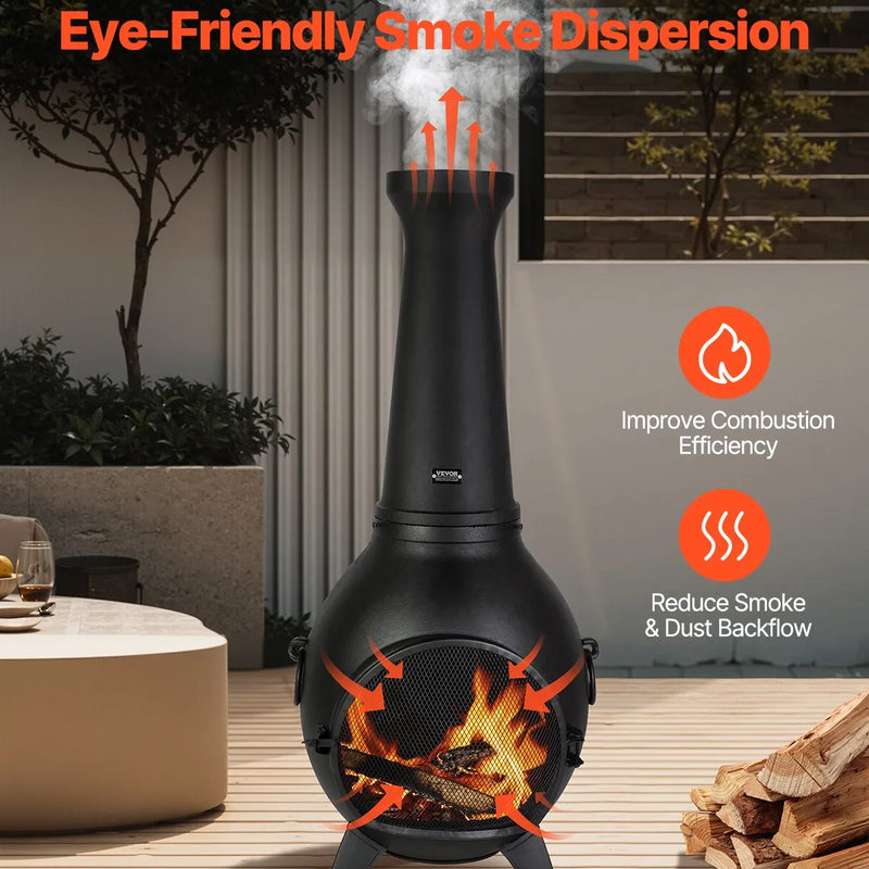 VEVOR čimineja, 56 cm āra malkas ugunskura kamīns, sfērisks dizains grilēšanai un sildīšanai, alumīnija ugunskura kamīns ar grila sietu, skursteņa pārvalku un rūsas izturīgu vāku, terasei, dārzam un pagalmam