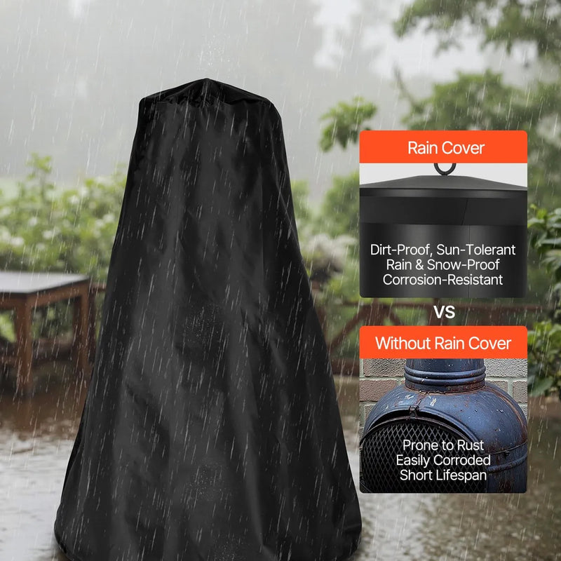 VEVOR Čimineja 56 cm āra malkas ugunskura krāsns, dzelzs sfēriska kamīna forma ar BBQ režģi, skursteņa pārsegu un rūsasizturīgu vāku, piemērota terasei, dārzam un pagalmai