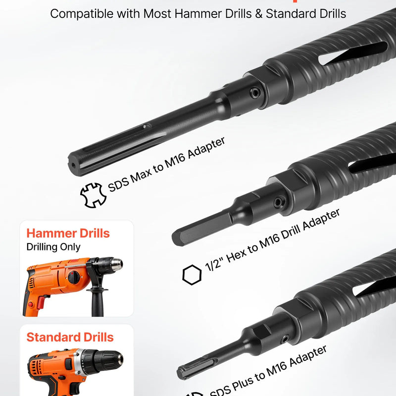 VEVOR dimanta kroņurbis, 38 mm diametrs, 241 mm urbšanas dziļums, M16 iekšējā vītne, sausās urbšanas kroņurbis ar 3 adapteriem, vadurbīti un sešstūra atslēgu, paredzēts dzelzsbetonam, sarkanajiem ķieģeļiem un mūra materiāliem