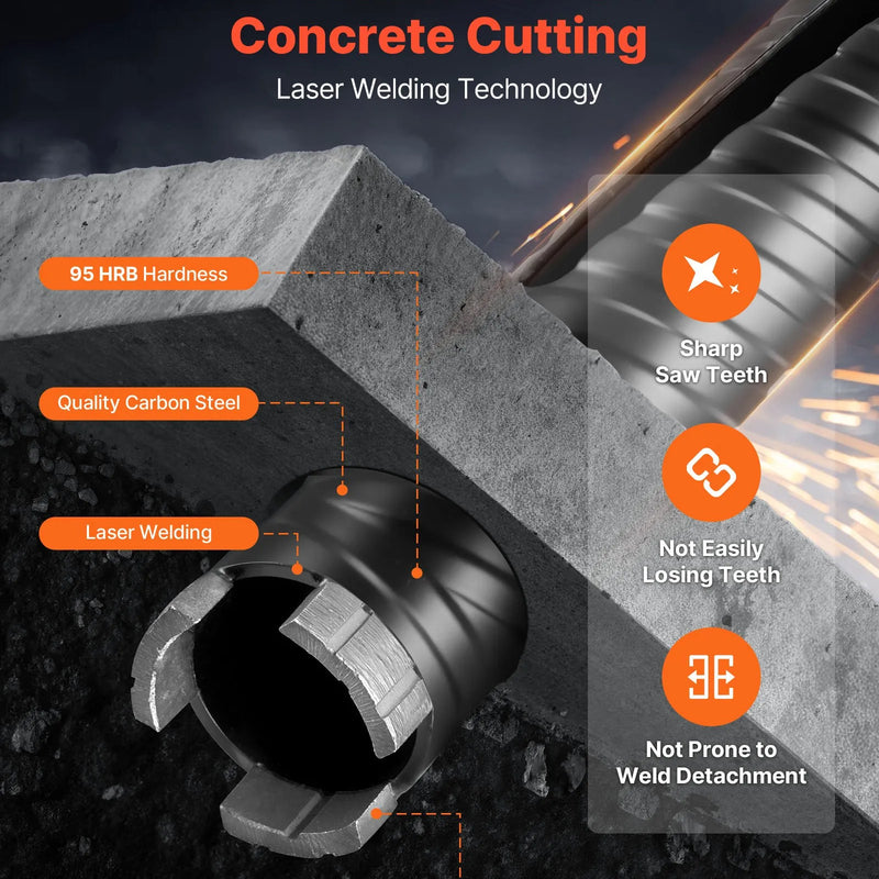VEVOR dimanta kroņurbis, 38 mm diametrs, 241 mm urbšanas dziļums, M16 iekšējā vītne, sausās urbšanas kroņurbis ar 3 adapteriem, vadurbīti un sešstūra atslēgu, paredzēts dzelzsbetonam, sarkanajiem ķieģeļiem un mūra materiāliem
