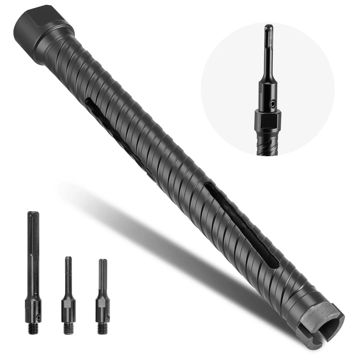 VEVOR Diamond Core Drill Bit for Dry Drilling, 25 mm Diameter, 241 mm Drilling Depth, M16 Internal Thread, Includes 3 Adapters, Centre Drill and Hex Key for Reinforced Concrete, Bricks and Masonry